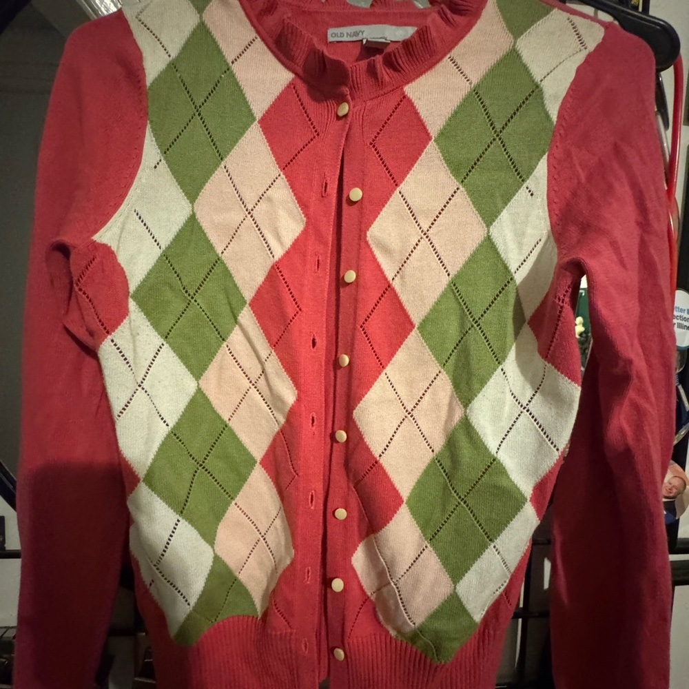 Old Navy Women's Argyle Cardigan - Pink, Green, Cream